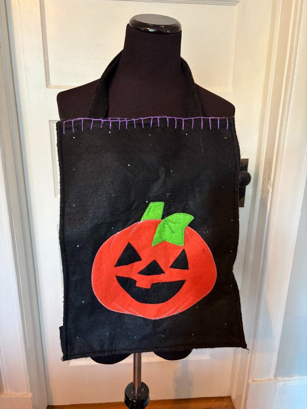 Vintage Homemade Felt w/Lining Pumpkin Halloween Candy Bag